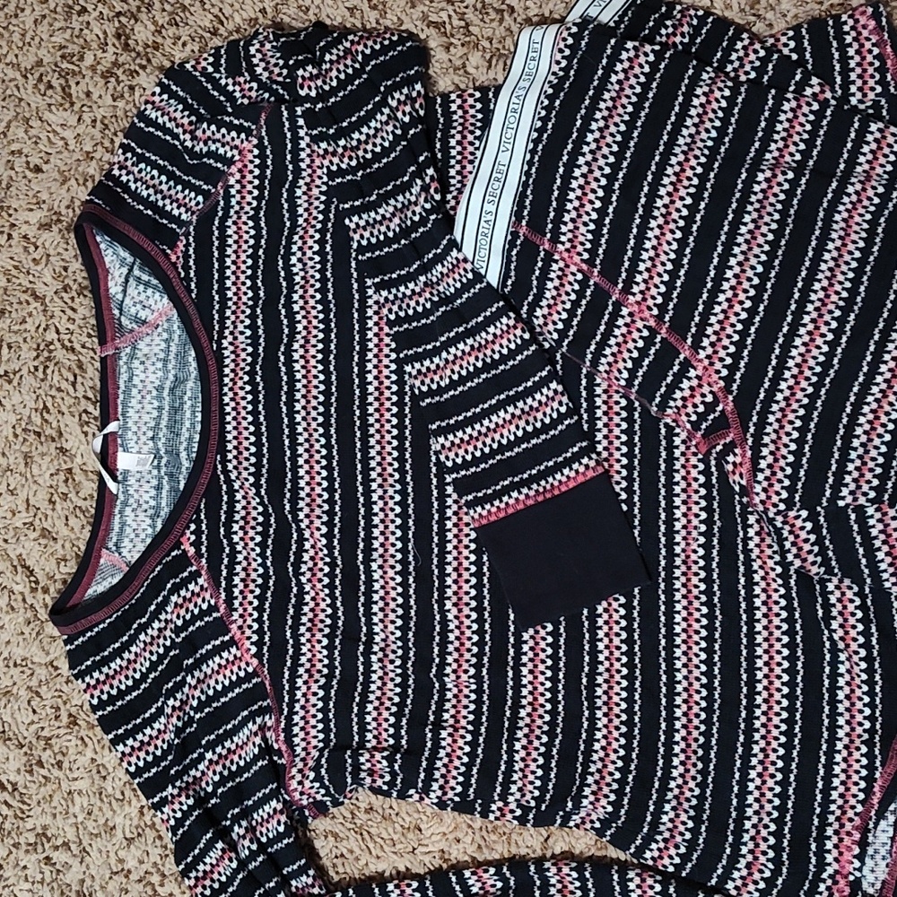 #14•VICTORIA’S SECRET•pink/white/black thermal/waffle sleep set size XL